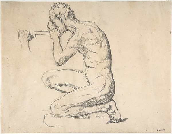 Kneeling Nude Male Figure, Facing Left — Henri Lehmann