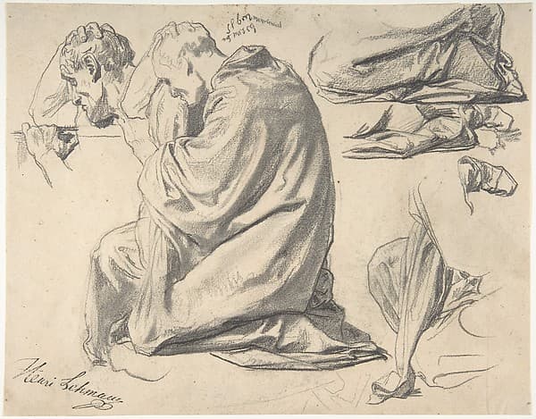 Kneeling Draped Male Figure, Facing Left — Henri Lehmann