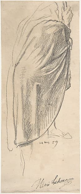 Back View of a Draped Male Figure Holding a Staff — Henri Lehmann