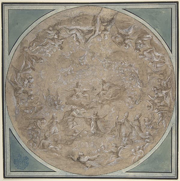 Monastic Saint Presented to the Holy Trinity by the Virgin, Study for a Circular Ceiling Decoration — Lazzaro Baldi