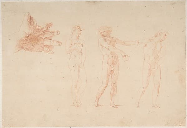 Three Nude Male Figures; Study of the Right Hand of the Figure on the Left — Pompeo Batoni