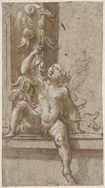 A Putto Seated on a Frame — Girolamo Mazzola Bedoli