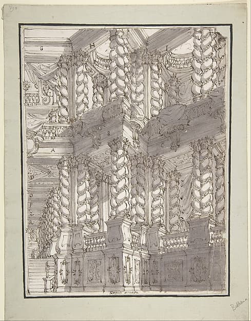 Design for Stage Set with Double Storey of Torqued Columns and Balustrades — Francesco Galli Bibiena
