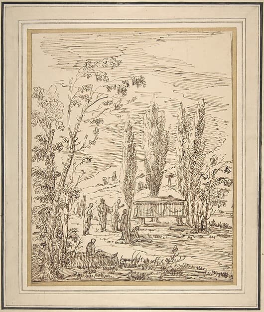 Landscape with Figures near a Tomb — Gian Antonio Burrini