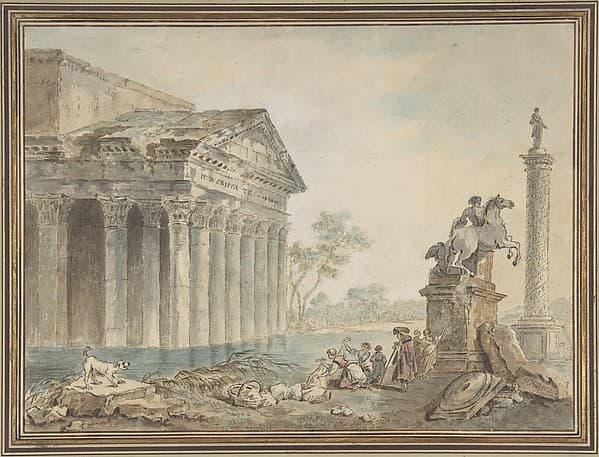 Architectural Capriccio with Roman Monuments and Washerwomen — Hubert Robert