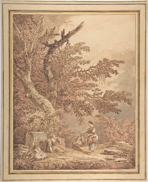 Young Women in a Landscape with Architectural Fragments — Hubert Robert