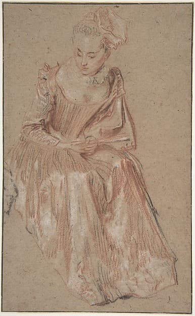 Seated Woman Holding a Fan — Antoine Watteau