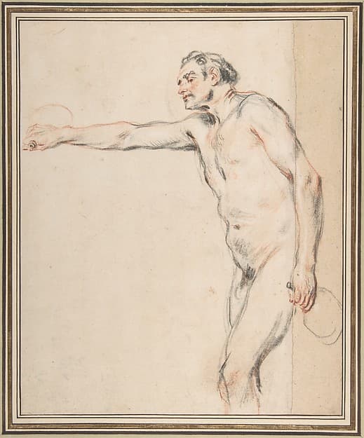 Study of a Nude Man Holding Bottles — Antoine Watteau