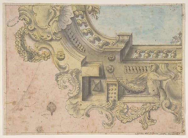 Design for a Decorated Ceiling with Putti and Garlands and a Forshortening of a Balustrade Around an Oculus — Michelangelo Colonna