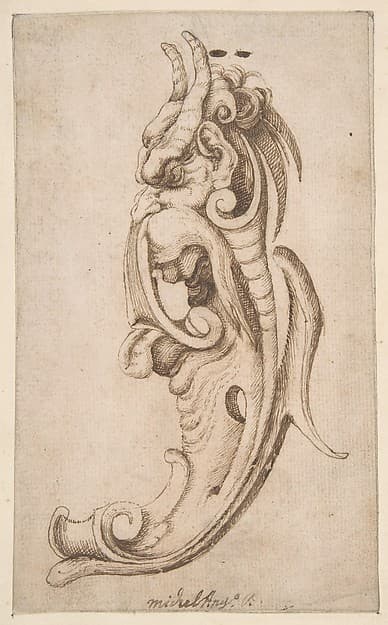 Cartouche in the Form of a Horned Monster's Head in Near Profile View — Michelangelo Colonna