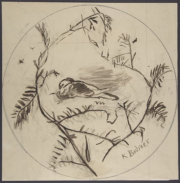 Design for a Plate Decorated with a Bird and Plant Motifs — Karl Bodmer
