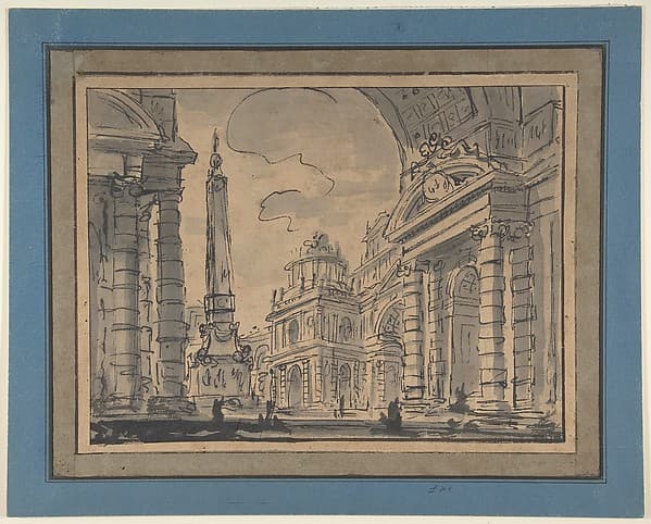 An Architectural Capriccio; a View Through a Great Arch with an Obelisk in a Piazza in the Middle Distance — Charles Michel Ange Challe