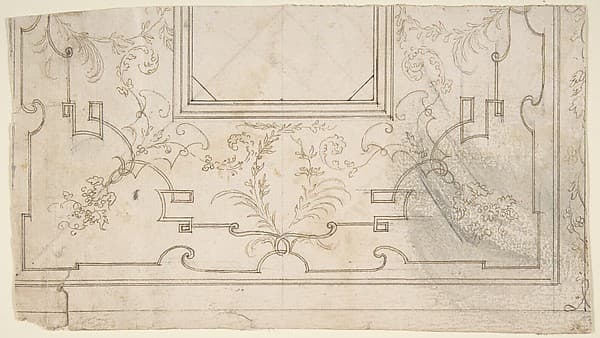 One Half Design for a Ceiling with Floral and Strapwork Motifs (recto); Slight Scribbles (verso) — Donato Giuseppe Frisoni