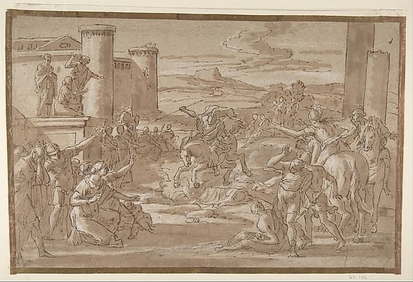 Marcus Curtius Leaping into the Chasm (recto); Study of a Seated Crowned Female Figure (verso) — Luigi Garzi
