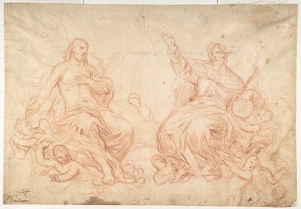 The Holy Trinity (recto); Studies of Seated Female Figures (the Virgin and another Saint?) (verso) — Luca Giordano