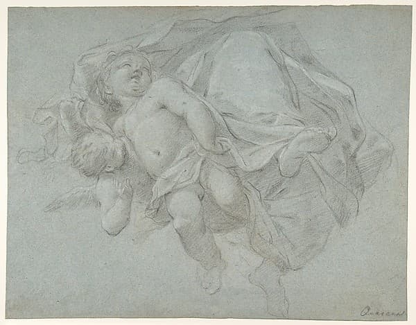 Two Putti Supporting the Lower Part of a Draped Figure (recto); Two Putti (verso) — Jacopo Guarana