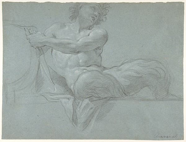 Satyr Reclining on a Ledge, Facing Right (recto); Satyr Reclining on a Ledge, Facing Left (verso) — Jacopo Guarana