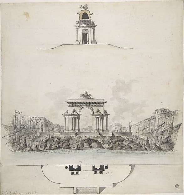 Design for Colossal Triumphal Arch Surmounted by a Quadriga — Jean Charles Delafosse