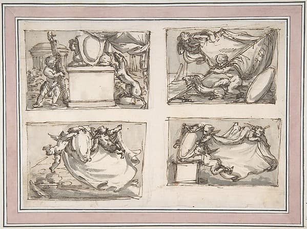 Four Sketches of Putti Hanging Coat of Arms — Carlo Marchionni