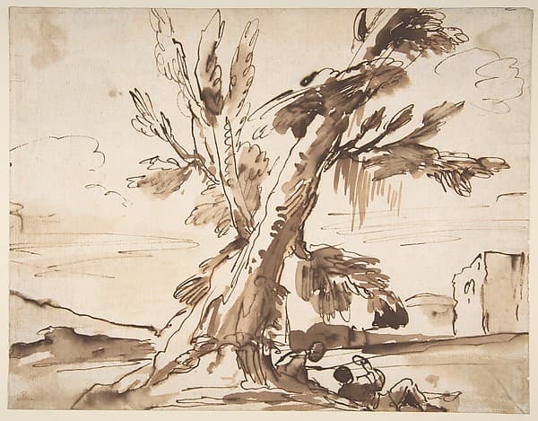Landscape with Two Men Under a Tree — Pier Francesco Mola
