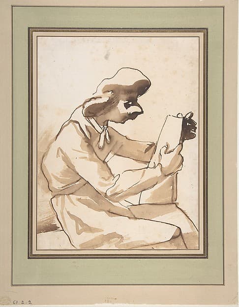 Caricature of a Seated Man Reading — Pier Francesco Mola