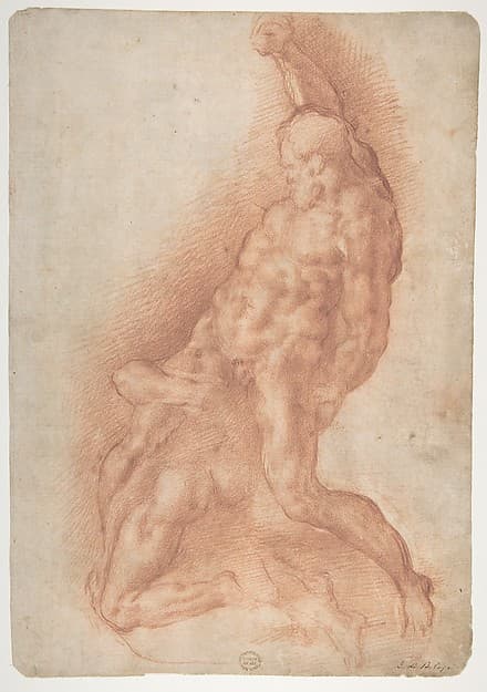 Samson Slaying the Philistine, after Michelangelo (recto); Figure of Fury, after Rosso Fiorentino (verso) — Giovanni Battista Naldini