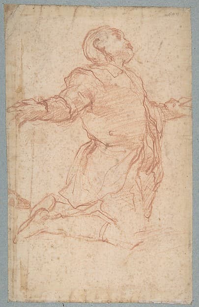 Kneeling Male Figure with Outstretched Arms (recto); Semi-Nude Seated Male Figure seen from Behind (verso) — Giovanni Battista Naldini