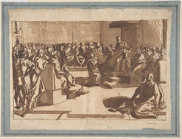 An Ecclesiastic (Pope?) Blessing a Book before the Sacred College — Cesare Nebbia