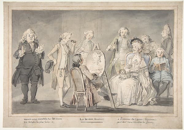 Satirical drawing: Artist Painting an Old Lady's Portrait — Pietro Antonio Novelli