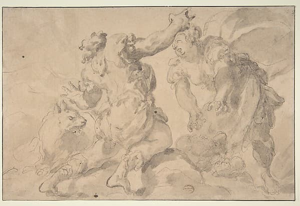The Discovery of Romulus and Remus (recto); Three Ancient Soldiers (verso) — Paolo Pagani