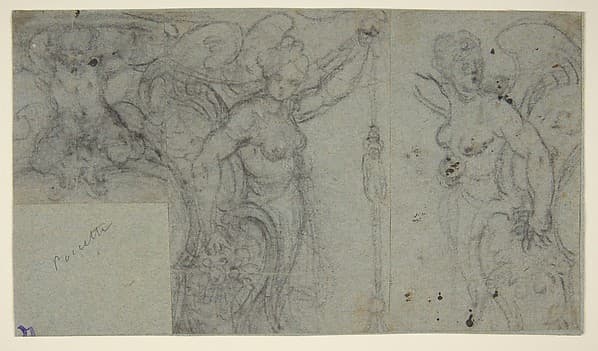 Design with Two Winged Female Figures and a Putto — Bernardino Poccetti