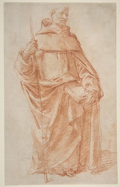 Standing Dominican or Servite Holding a Book and Staff (recto); Study of two warriors (verso) — Bernardino Poccetti