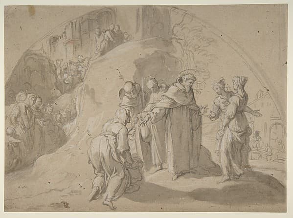 Saint Philip Benizi Converting Two Wicked Women at the City of Todi — Bernardino Poccetti