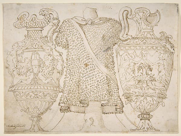 Ornamental Design with Amphore and Antique Style Armor — Polidoro da Caravaggio