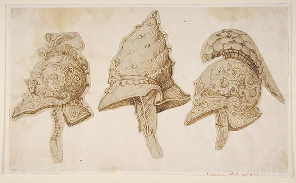 Three Designs for Helmets — Polidoro da Caravaggio