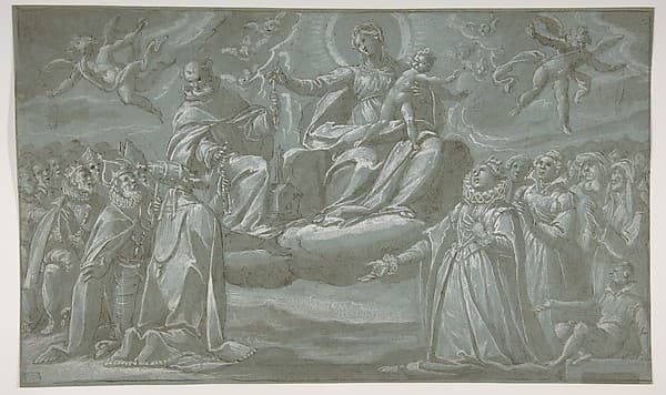 The Virgin and Child, Saint Dominic, and Angels Distributing Chaplets to the Faithful — Giovanni Mauro della Rovere