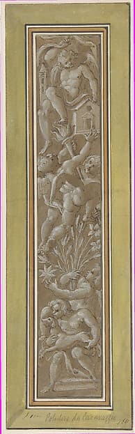 Two Pilaster with White Putti on Tan Ground — Giovanni Mauro della Rovere