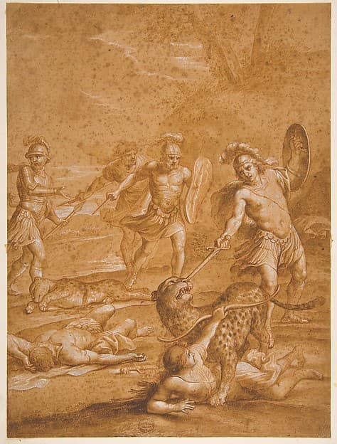 The Shipwrecked Alphone Rescues Lisamante from a Panther — Andrea Sacchi