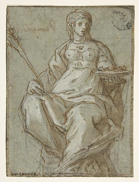 Allegorical Female Figure Holding a Branch and a Dish — Lazzaro Tavarone