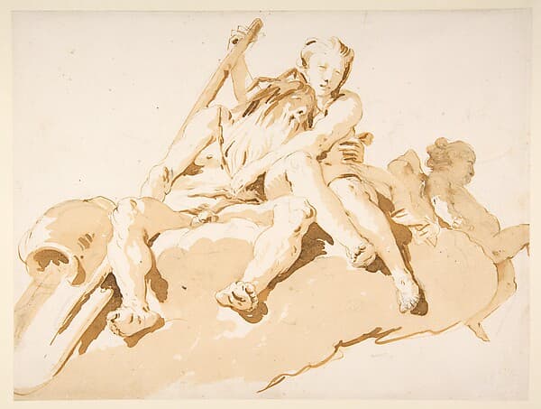 Seated River God, Nymph with an Oar, and Putto — Giovanni Battista Tiepolo