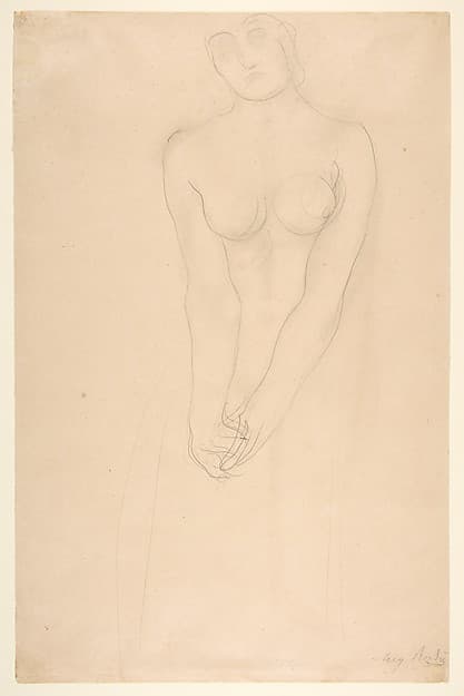 Nude female figure standing with clasped hands — Auguste Rodin