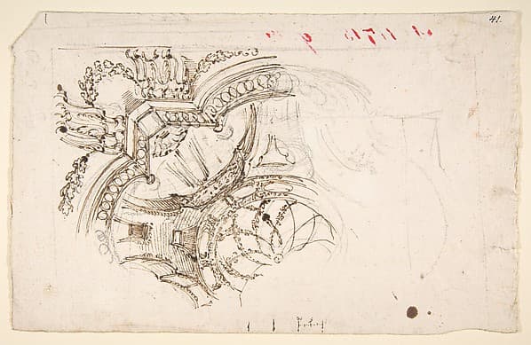 Study for the Decoration of a Vault (recto); Faint Sketches of Ornamental Patterns (verso) — Mauro Antonio Tesi