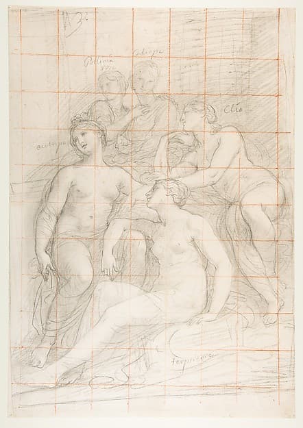 The Muses Euterpe, Polyhymnia, Calliope, Clio, and Terpsichore (recto); Sketch of a Sleeping Child (verso) — Andrea Appiani