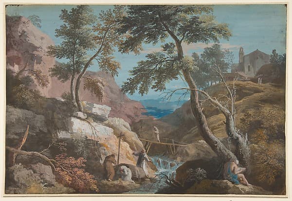 Mountainous Landscape with Hermits — Marco Ricci