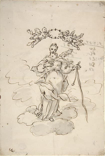 Virgin Standing on Clouds Holding a Scapular in Her Left Hand — Giovanni Antonio Pellegrini