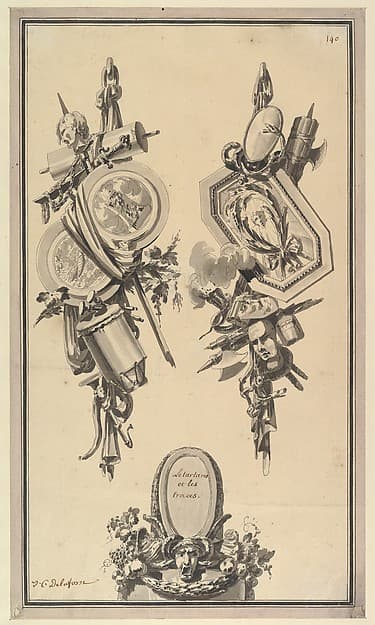 Two Designs for Trophies and a Cartouche — Jean Charles Delafosse