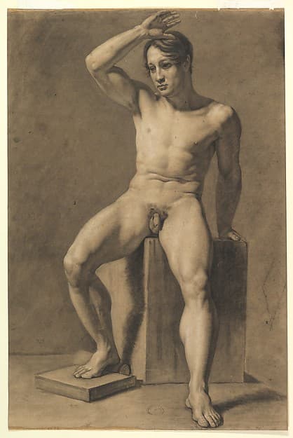 Seated Male Nude (recto); Male Nude Walking (verso) — Anselm Feuerbach
