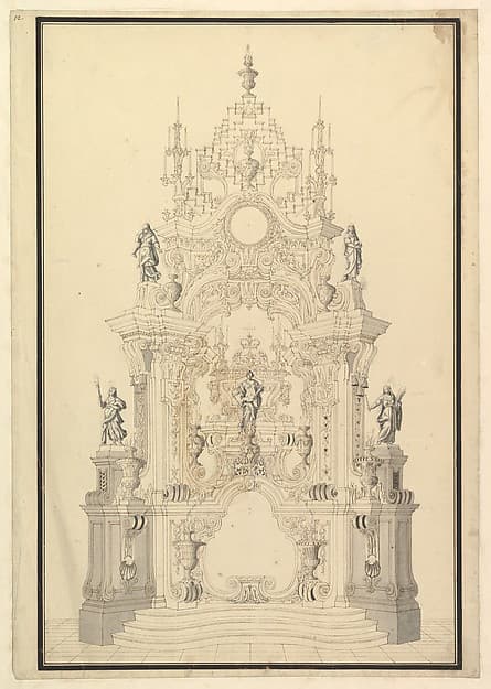 Elevation of a Catafalque with a royal Crown surmounting the Casket — Giuseppe Galli Bibiena