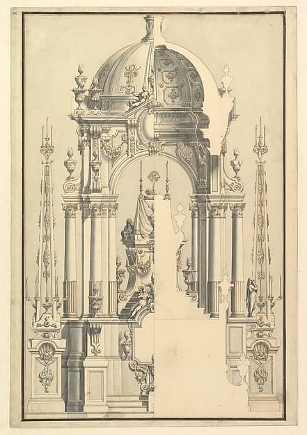 Elevation and Section of the Catafalque for Anna Cristina, Wife of Carlo Emanuele III of Savoy — Giuseppe Galli Bibiena
