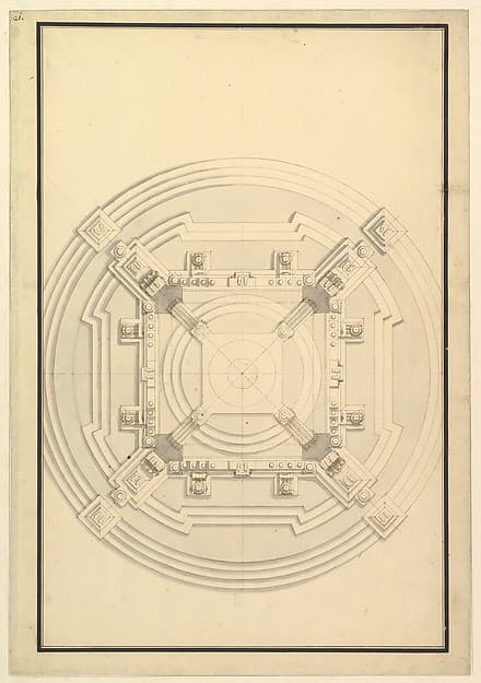 Ground Plan for a Catafalque for a Duchess of Hanover, probably Sophia (1630–1714), the mother of George I of England — Giuseppe Galli Bibiena